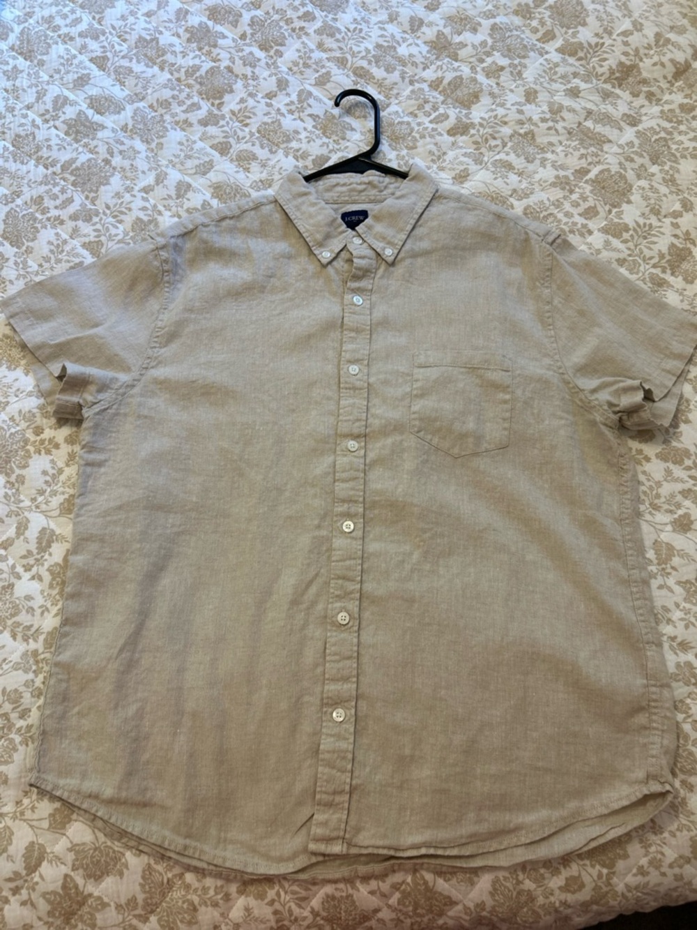 JCrew Men’s Short-Sleeve Button-Down Linen Shirt - Beige Size XL Never Worn!